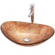 Apartment Modern Gold Painted Orange Engraving Design Lavabo Oval Glass Bathroom Sink Vanity Wash Basin